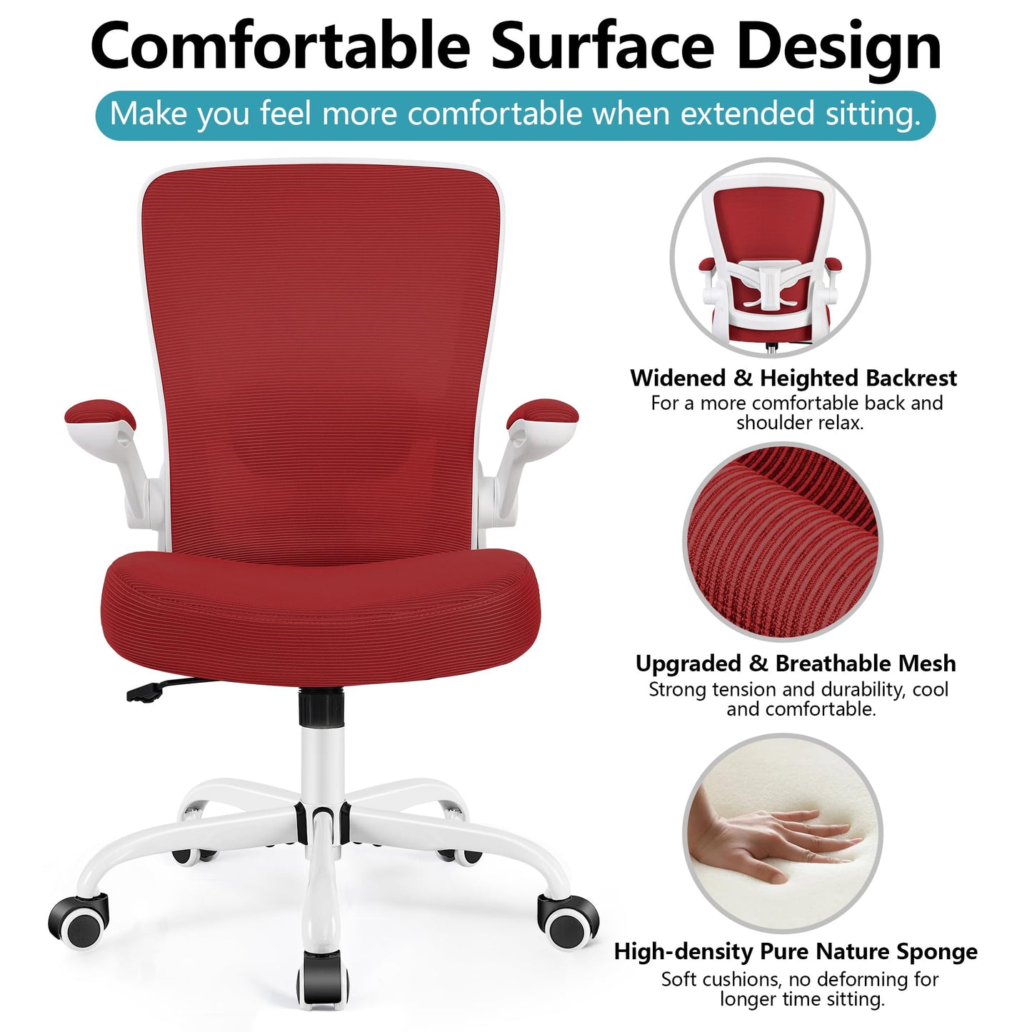 FelixKing Office Chair, Ergonomic Desk Chair Breathable Mesh Chairs Adjustable High Back Lumbar Support Flip-up Armrests, Executive Rolling Swivel Comfy Computer Chairs Home Office Fire Brick