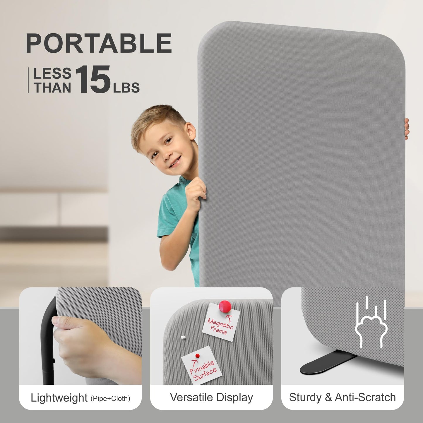 DECOLAB Free Standing Room Divider & Desk Partition Set for Office, Classroom, Home, Steel
