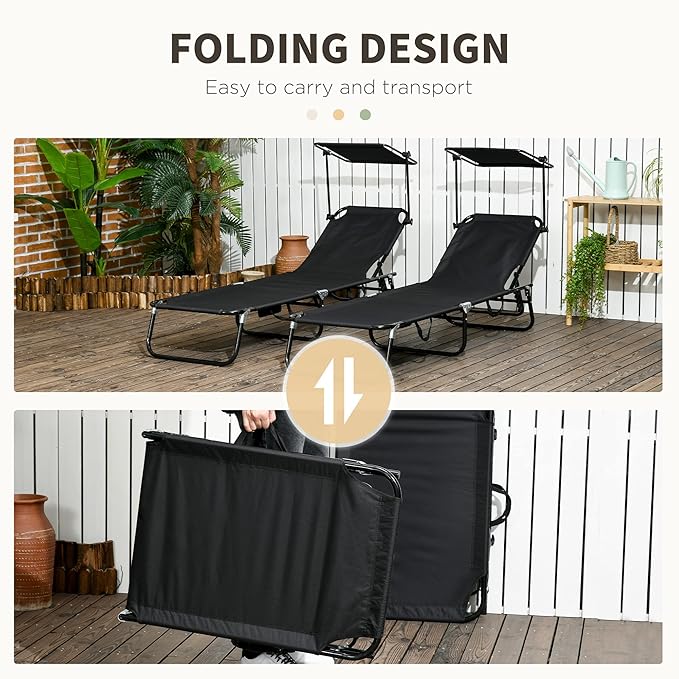 Outsunny Folding Chaise Lounge Pool Lounge Chairs Set of 2, Outdoor Sun Tanning