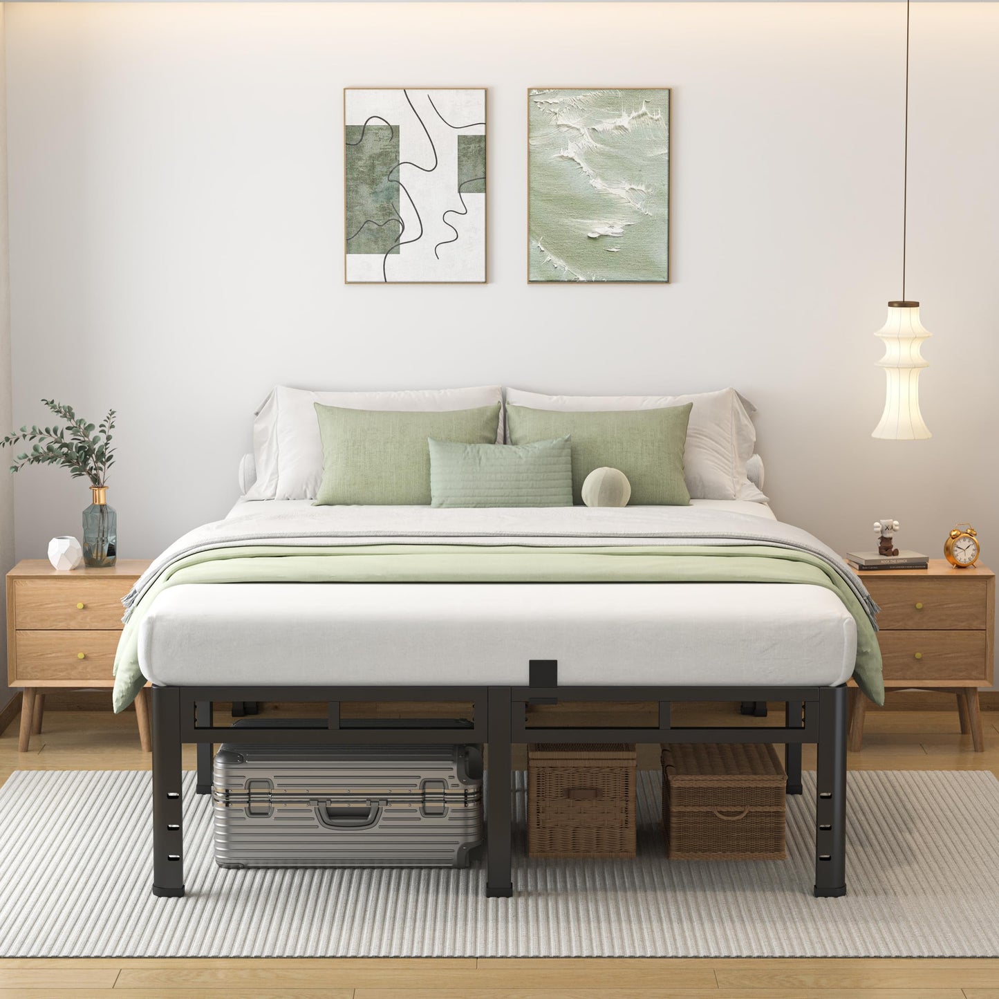 NKZ King Size Bed Frame 20 Inch, Metal Bed Frame & Box Spring 2 in 1 Platform with Round Corner Legs, 4000lbs Weight Capacity Reinforced Metal Frame, Headboard Hole, Noise-Free, Easy Assembly