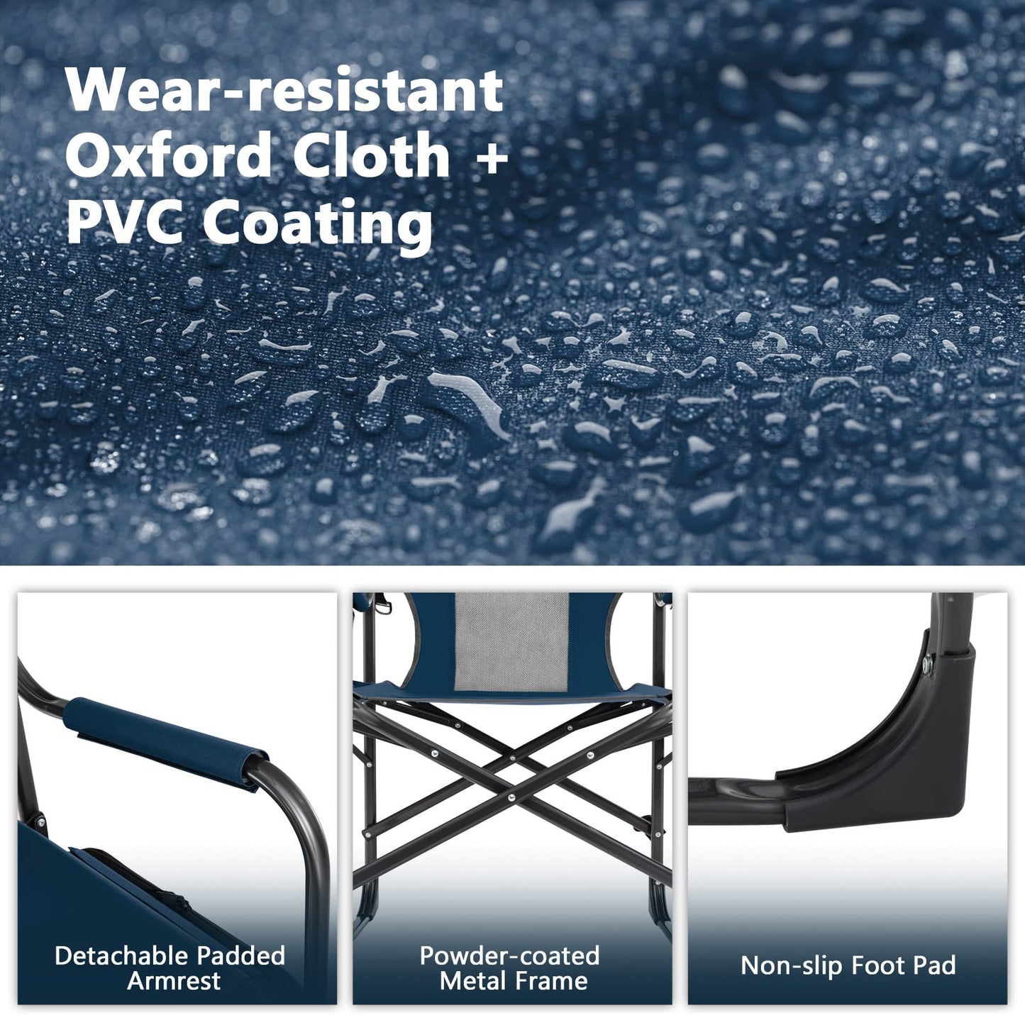 COSTWAY 2-Pack Folding Camping Chair, Heavy-Duty Director Chair Supports 400lbs for Adults with Side Table, Cooler Bag, Storage, Strap, Portable Makeup Chair Set of 2 for Fishing Picnic, Blue