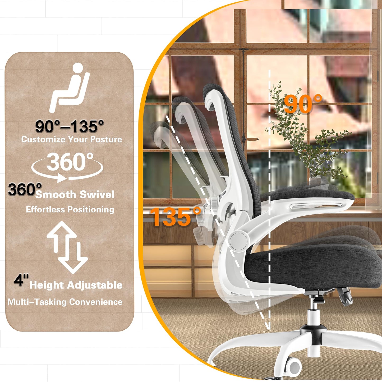 Ergonomic Office Chair - High Back Desk Chair with Adjustable Lumbar Support, Breathable Mesh Back, 330LBS Capacity, Easy Assembly (Black&White)
