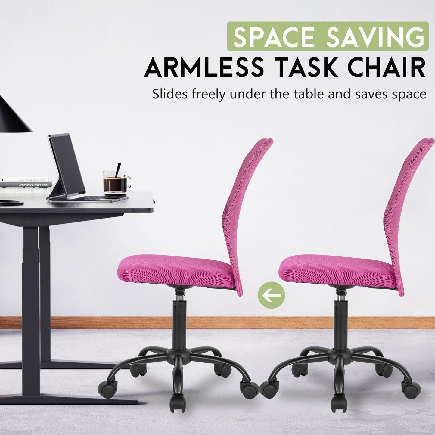 BestOffice Ergonomic Office Chair Desk Chair Mesh Computer Chair Armless Back Support Modern Executive Rolling Swivel Chair with Lumbar Support(Pink)
