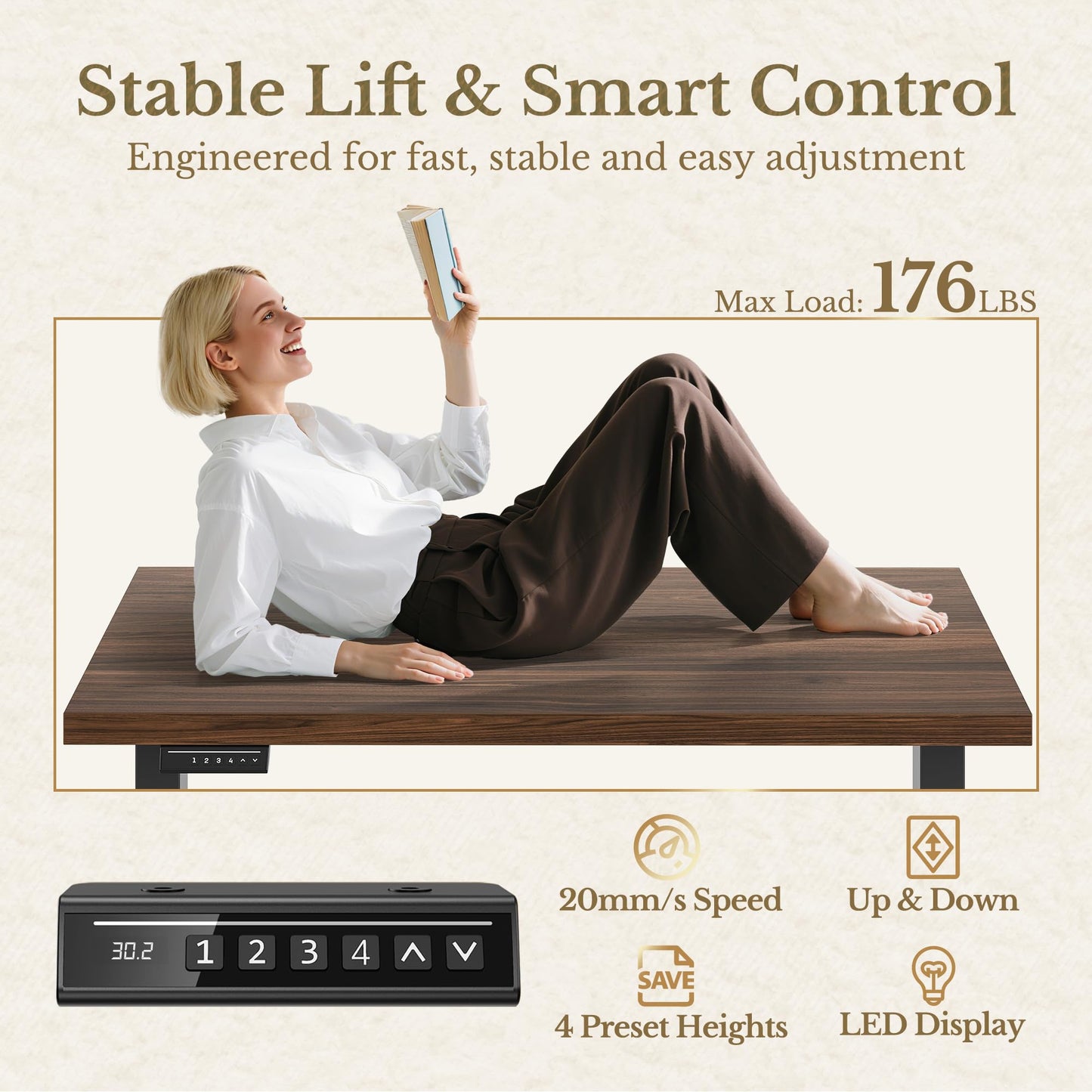 ErGear Electric Standing Desk, 48 Inch Adjustable Height Sit Stand Up Desk with 1.18" Thickness Whole-Piece Desktop, Computer Office Desk for Home Office, Black Walnut