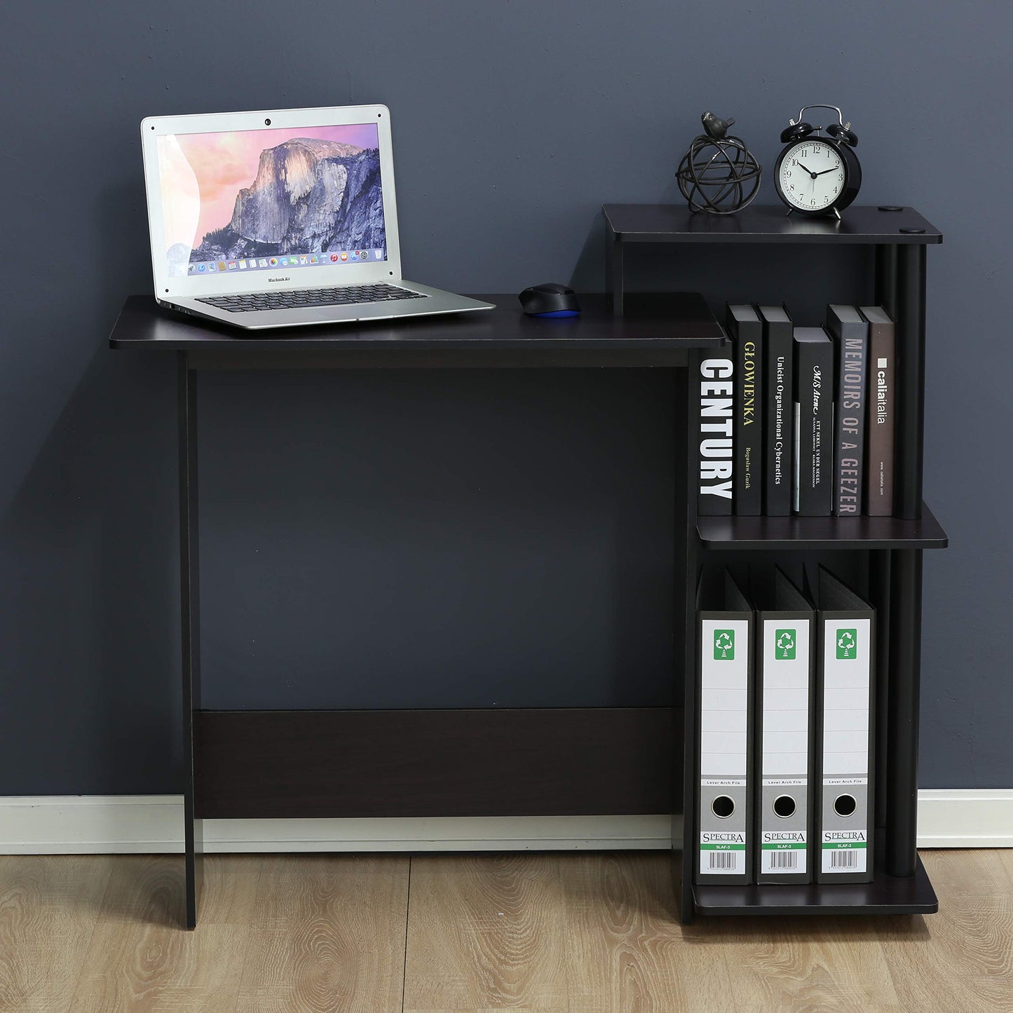 Furinno EFFICIENT Desk, 28.6" Wide Gaming Desk with 3 Open Side Shelves, Laptop Notebook Computer Desk, Office Desk for Home Office, Study Room, Dorm, Bedroom, Dark Walnut