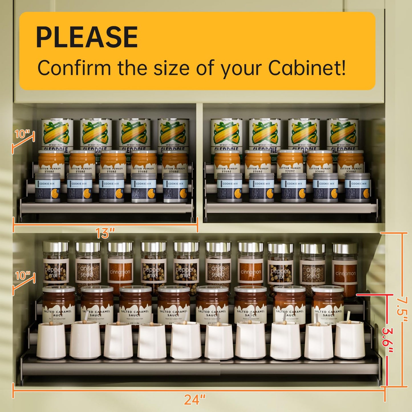 Expandable Carbon Steel Spice Rack Organizer for Pantry, Adjustable 3-Tier Ladder Shelf,Holds Up to 24 Cans,Kitchen Countertop Organizer, Rustproof Storage Rack for Spices, Cans, Sauces & Dry Goods