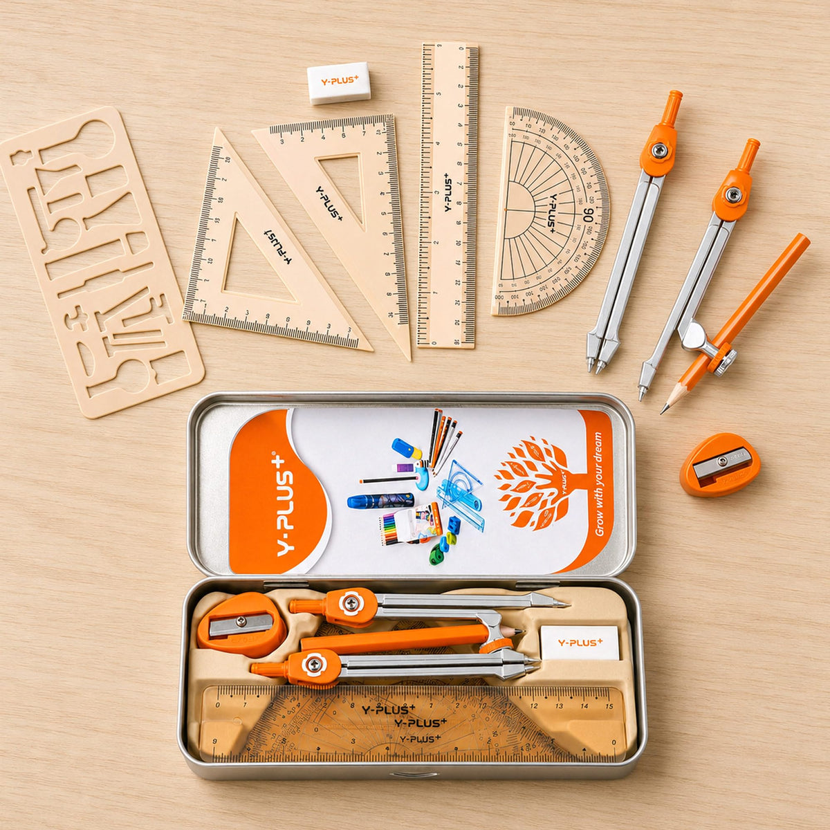 YPLUS Geometry Set for Students, Math Compass and Protractor Kit, School Supplies with Metal Tools, Formula Card and Storage Case, 11 Pcs Basic Geometry Set