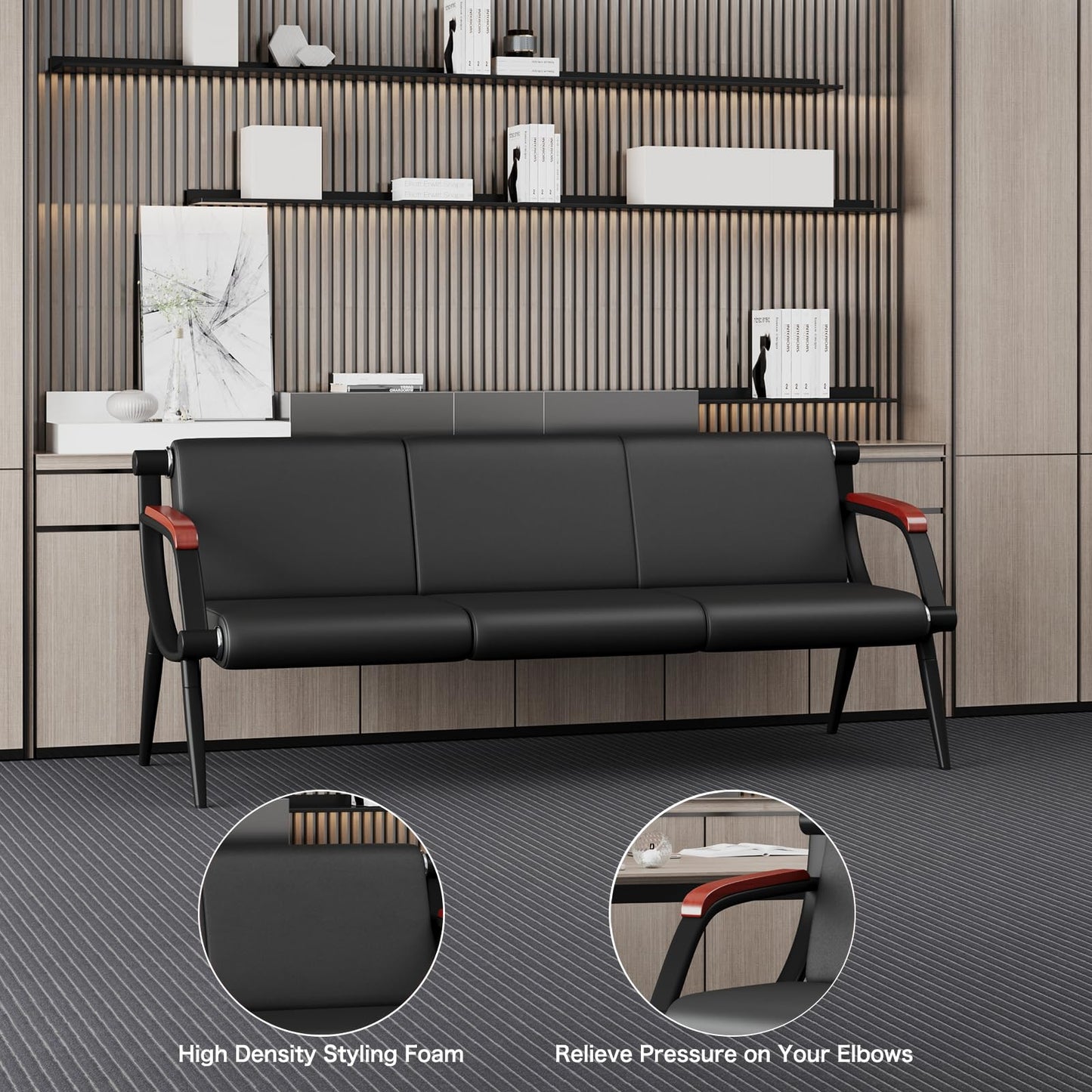 wonline Waiting Room Bench, Office Furniture Reception Chairs with Arms, Leather Chairs is Suitable for Clinic,Airport,Hospital,Barber,Salon,Bank-(Blank,3 Seat)