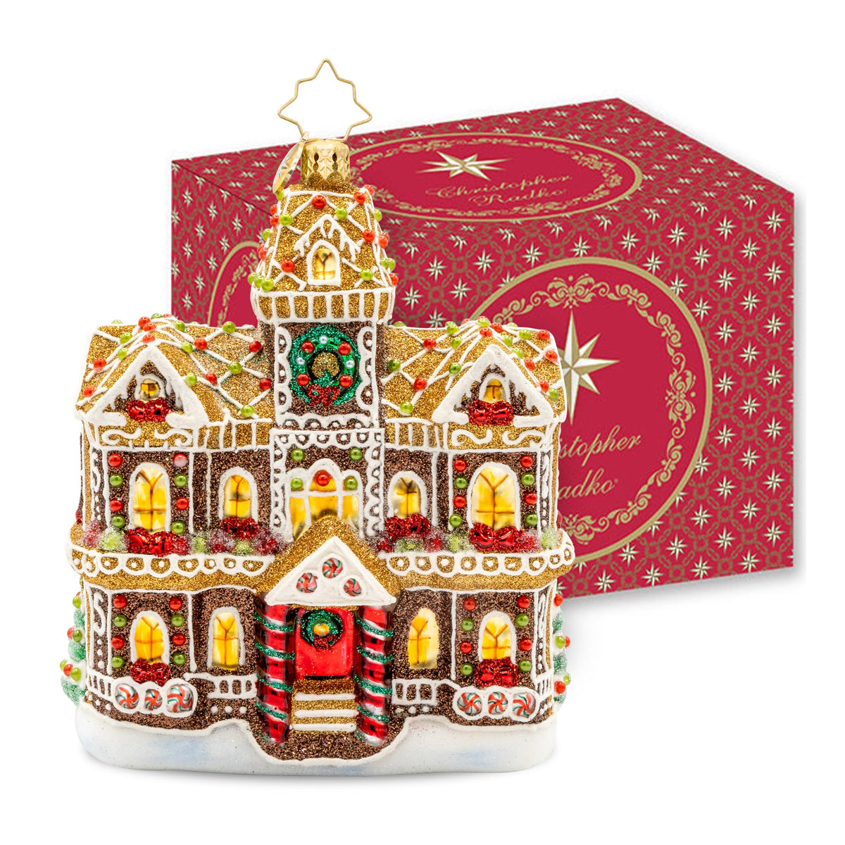 Christopher Radko Hand-Crafted European Glass Christmas Tree Decorative Ornament, Gingerbread Manor