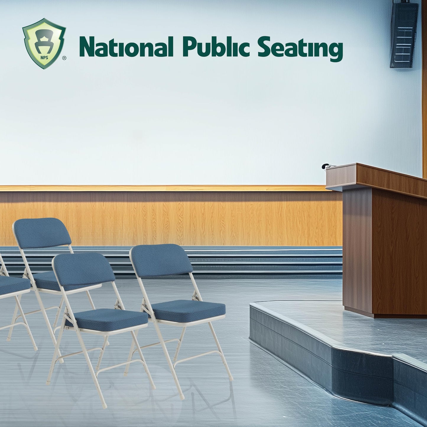 National Public Seating 3200 Series Steel Frame Upholstered Premium Fabric Seat and Back Folding Chair with Double Brace, 300 lbs Capacity, Regal Blue/Gray (Carton of 2)