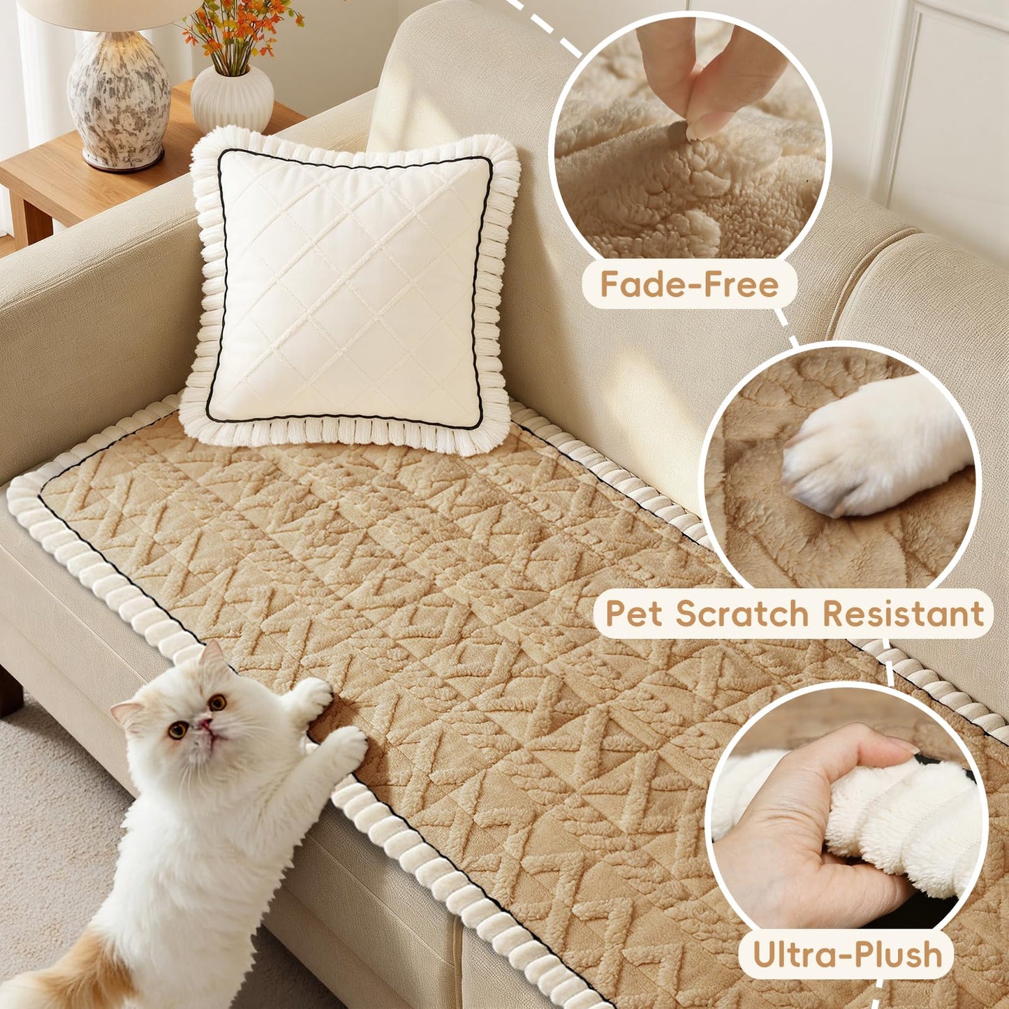 Arfntevss Couch Cover for Dogs Plush Washable Love Seat Covers for 2 Cushion Couch Pet Friendly Fuzzy Loveseat Sofa Slipcover Anti-Slip Dog Pets Washable Protector (Boho Khaki Brown, 27.6" x 59")