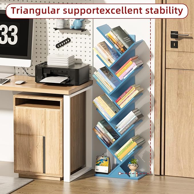 SHEEPAM 10 Tier Tree Book Shelf, Floor Standing Wood Bookshelf