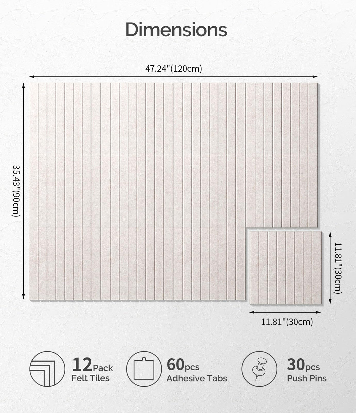 Bounmer Large Cork Board Alternative 48“ x 36”, 12-Pack Felt Bulletin Board Tiles with 60 Safe Removable Adhesive Tabs & 30 Pushpins, Cork Boards for Office Walls Decor (Oatmeal)