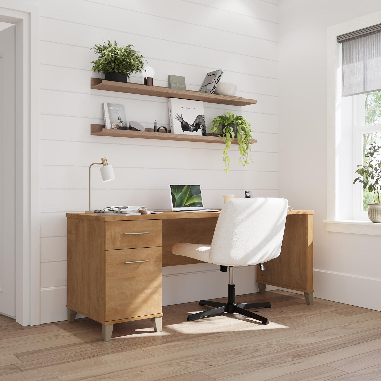 Bush Home 72-inch Home Office Desk with Drawers, Large Computer Table for Personal Workspace, Somerset Collection, Maple Cross
