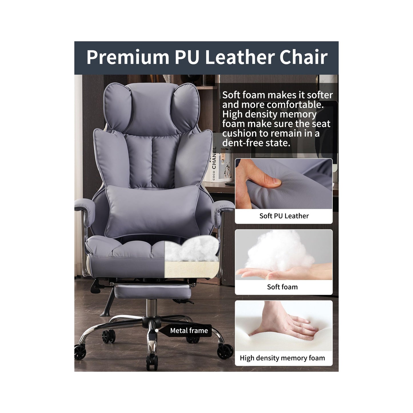 Efomao Big and Tall Office Chair 440LBS, Purple Heavy Duty Executive Chair with Footrest, Ergonomic Desk Chair for Home Office, Wide Computer Chair