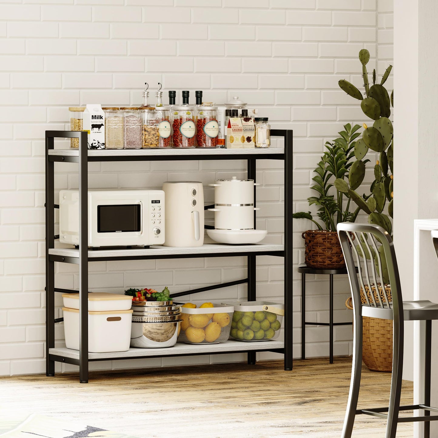 Book Shelf, 3 Tier Bookshelf 31.49" Width, Book Shelf Storage and Organization, Wooden and Metal Industrial Bookcase, Large Book Shelves for Home Living Room Bedroom Office Storage(White)