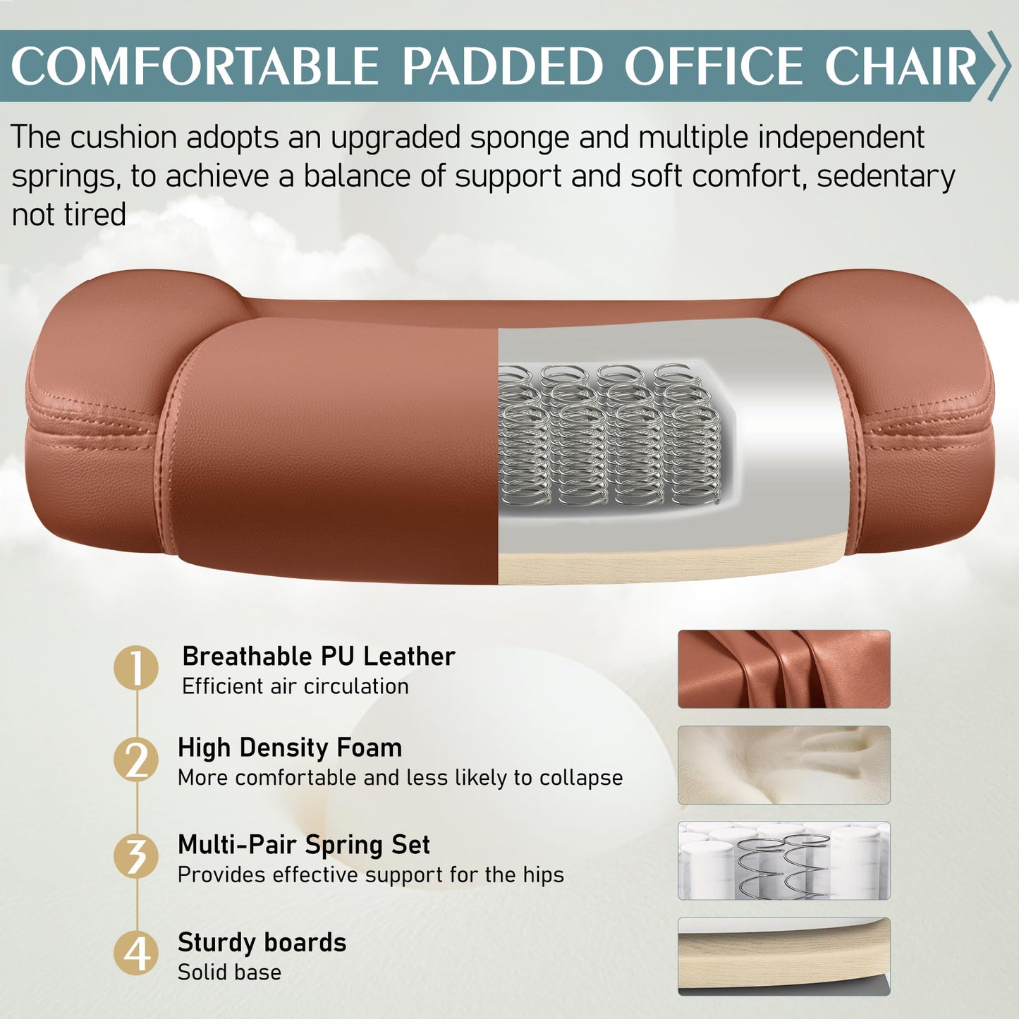 Leather Office Chair, PU Home Computer Desk Chairs with Ergonomic Back Support, 360°Swivel Free，Small Gaming Chair with Wheels and Adjustable Armrests, for Short People Use