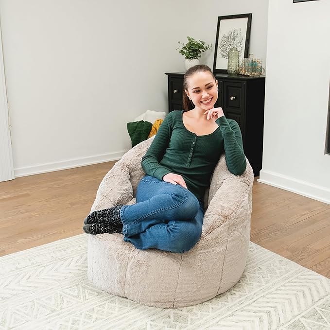 Big Joe Milano Bean Bag Chair for Kids, Ultra-Soft Taupe Plushie Polyester Blend