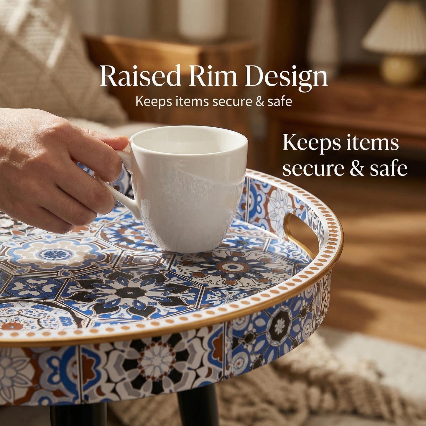 Zosenley Round Indoor Side Tables with Detachable Wooden 3 Legs, Versatile Tray Table, Perfect for Round Coffee Table Tea, and Relaxation Time 17.7 Inch (33 Bohemian)