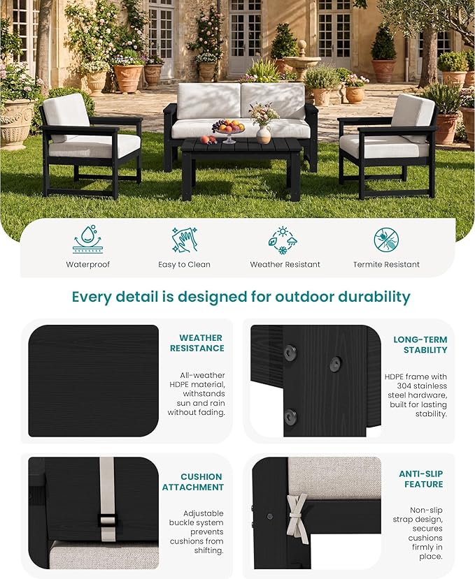 SERWALL 8 Pieces HDPE Outdoor Conversation Sofa Set