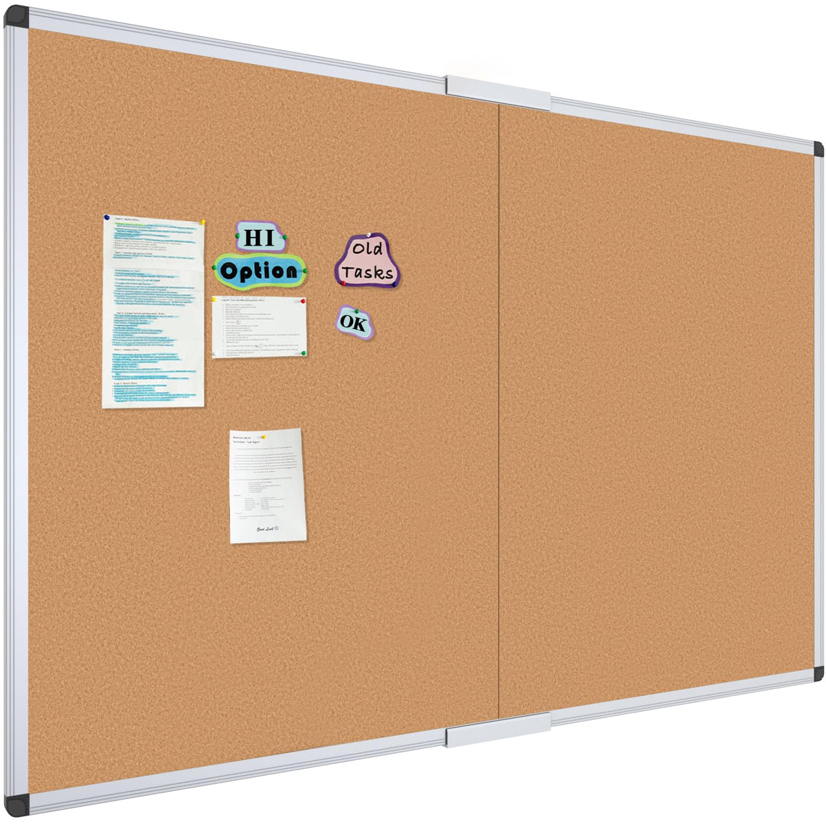 VIZ-PRO 60" x 36" Large Cork Bulletin Board, Foldable & Wall-Mounted Notice Pin Board with Silver Aluminum Frame, for School Home Office - 5' x 3' Corkboard