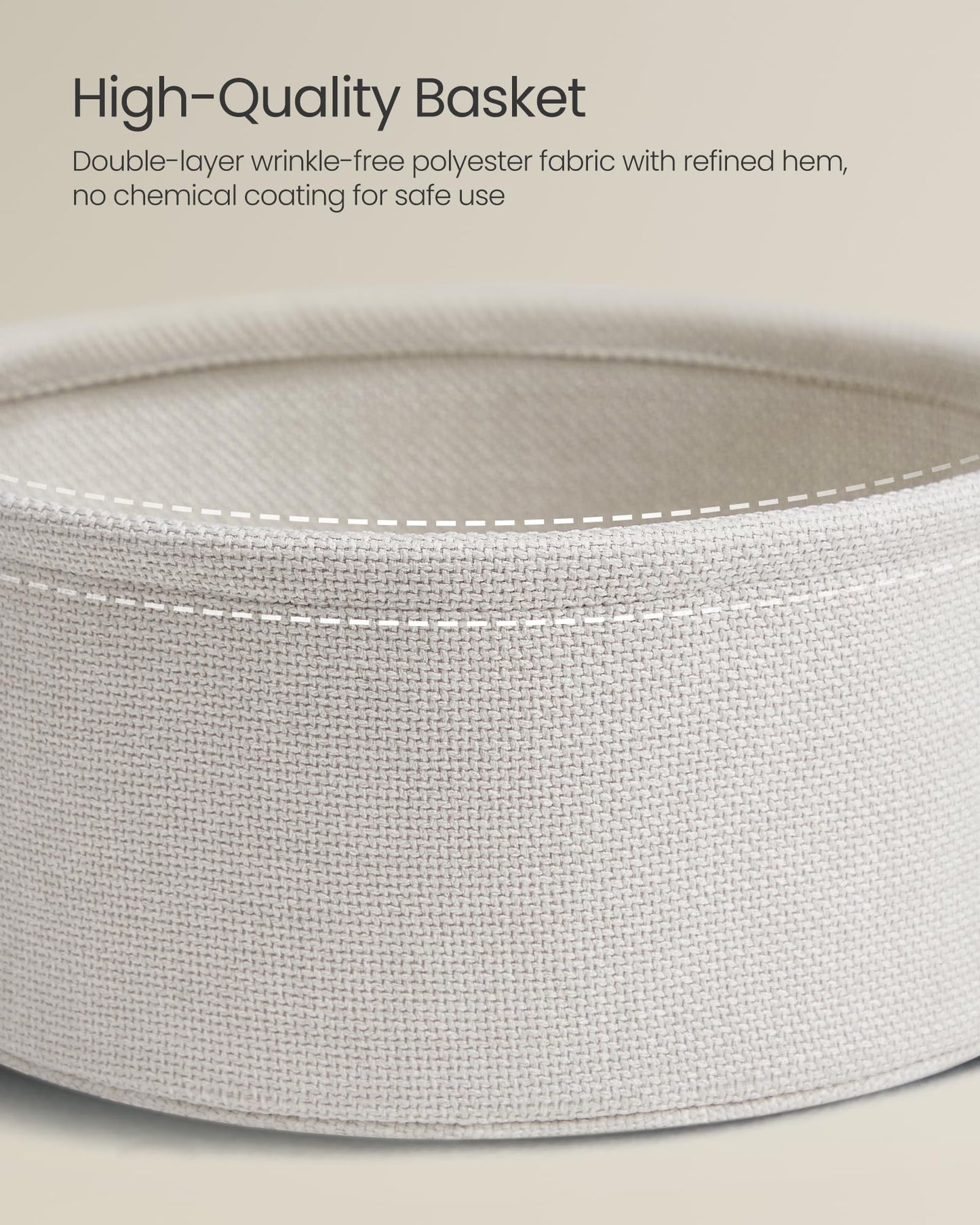 VASAGLE LILEA Collection - Small Round Side End Table, Modern Nightstand with Fabric Basket, Cream White ULET223K67