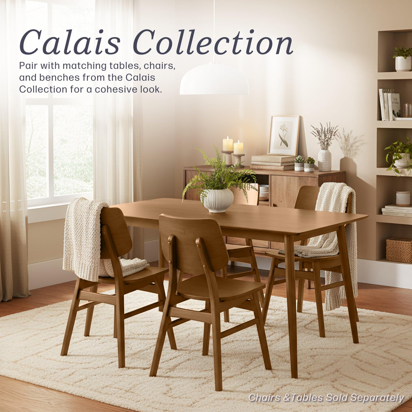 Alaterre Furniture Calais Dining – Mid Century Modern Set of 2 Dining Chairs – Solid Wood Chair Set with Minimalist Design for Dining Room or Kitchen (Warm Pecan Finish)