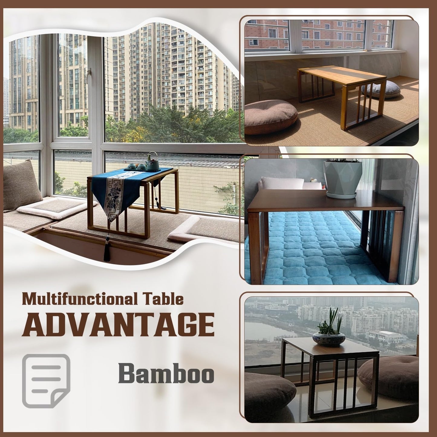 GHHDPXM Japanese Style Bamboo Folding Coffee Table - 70cm Zen Centerpiece for Home, Meditation, and Picnics - Elegant, Durable Table for Tranquil Spaces