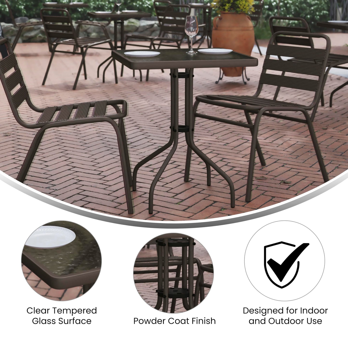 Flash Furniture Barker 23.5'' Square Indoor/Outdoor Tempered Glass Metal Frame Side Table, Bronze
