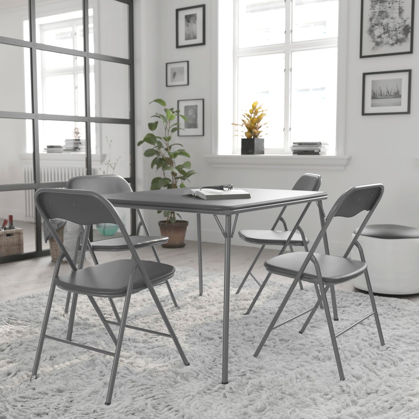Flash Furniture Madison 5-Piece Folding Card Table and Chairs Set, Portable Event Table and Chairs Set for Indoor and Outdoor Gatherings, Gray