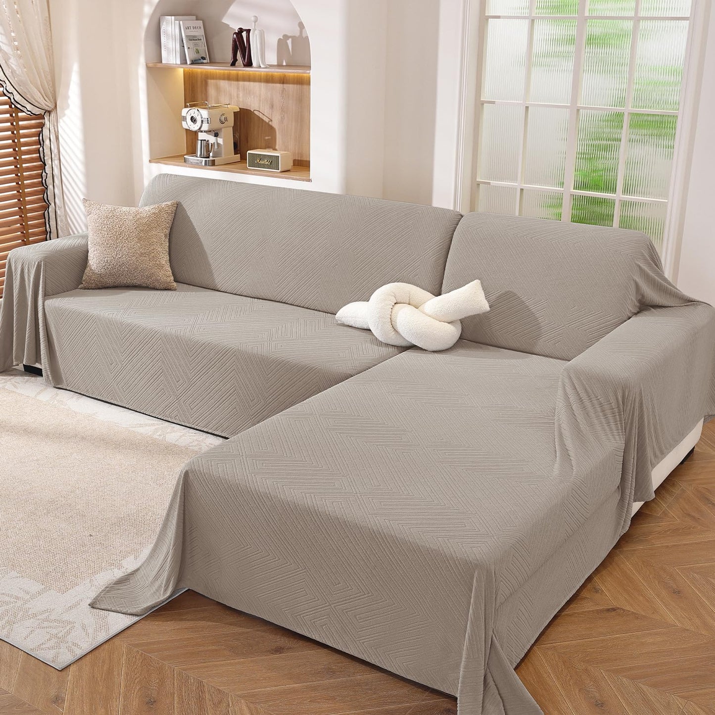 CYCMACO Sectional Couch Covers for Dogs 2 Pieces, Pet Couch Covers for Sectional Sofa, Washable L Shaped Couch Cover, Couch Blanket Furniture Protector (X-Large: 78" x 110" + 78" x 118", Khaki)