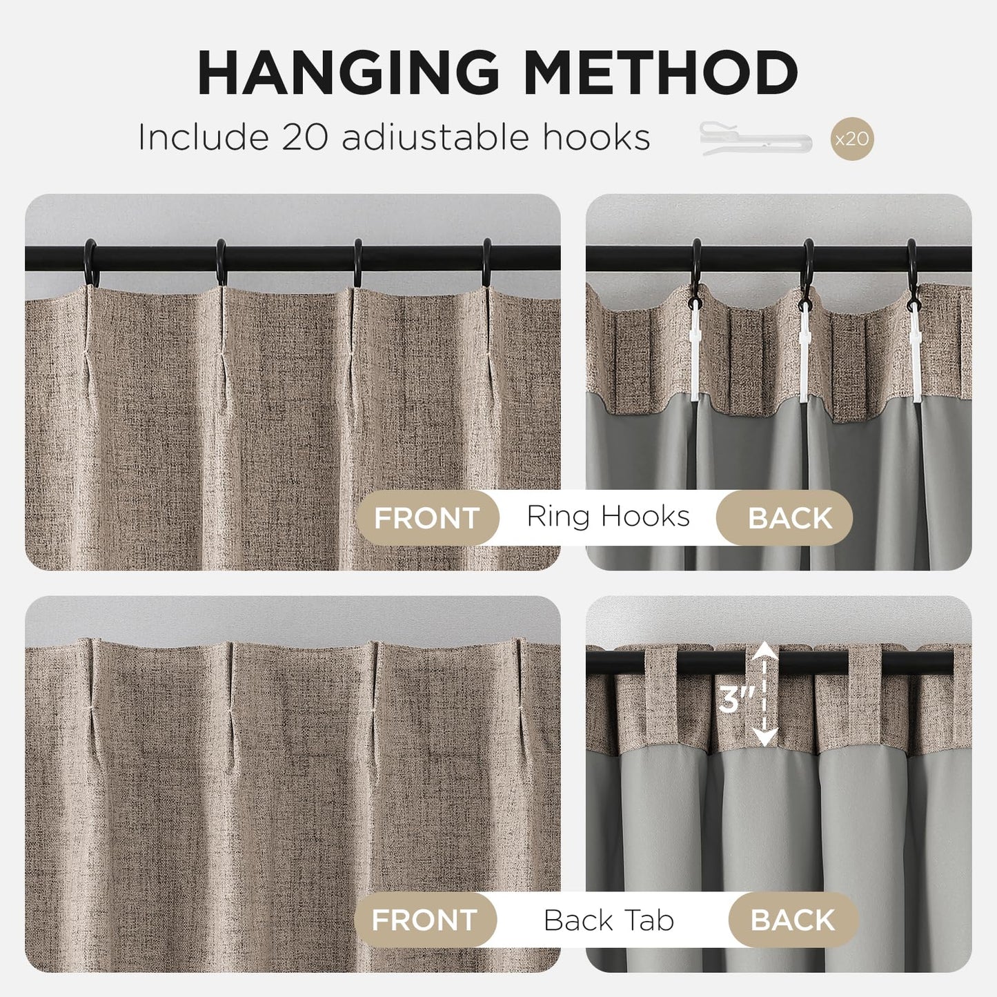 Joydeco Pinch Pleated Curtains - 100% Blackout for Bedroom, Linen Curtains 40" W x 90" L, Thermal Insulated 2 Panels Light Blocking Drapes, Back Tabs for Living Room