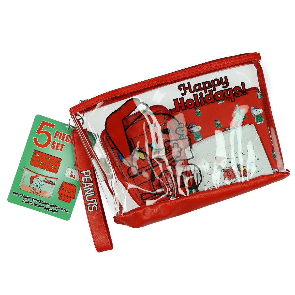 Peanuts Snoopy Happy Holidays Christmas 5-Piece Clutch Bag set