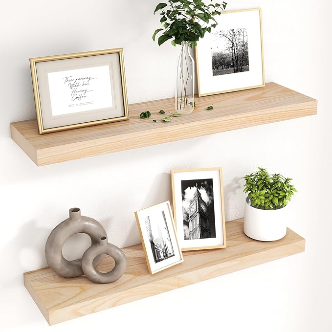 fuqing 30 Inch Floating Shelves | Natural Wood Wall Shelves Set of 2 | 30" W x