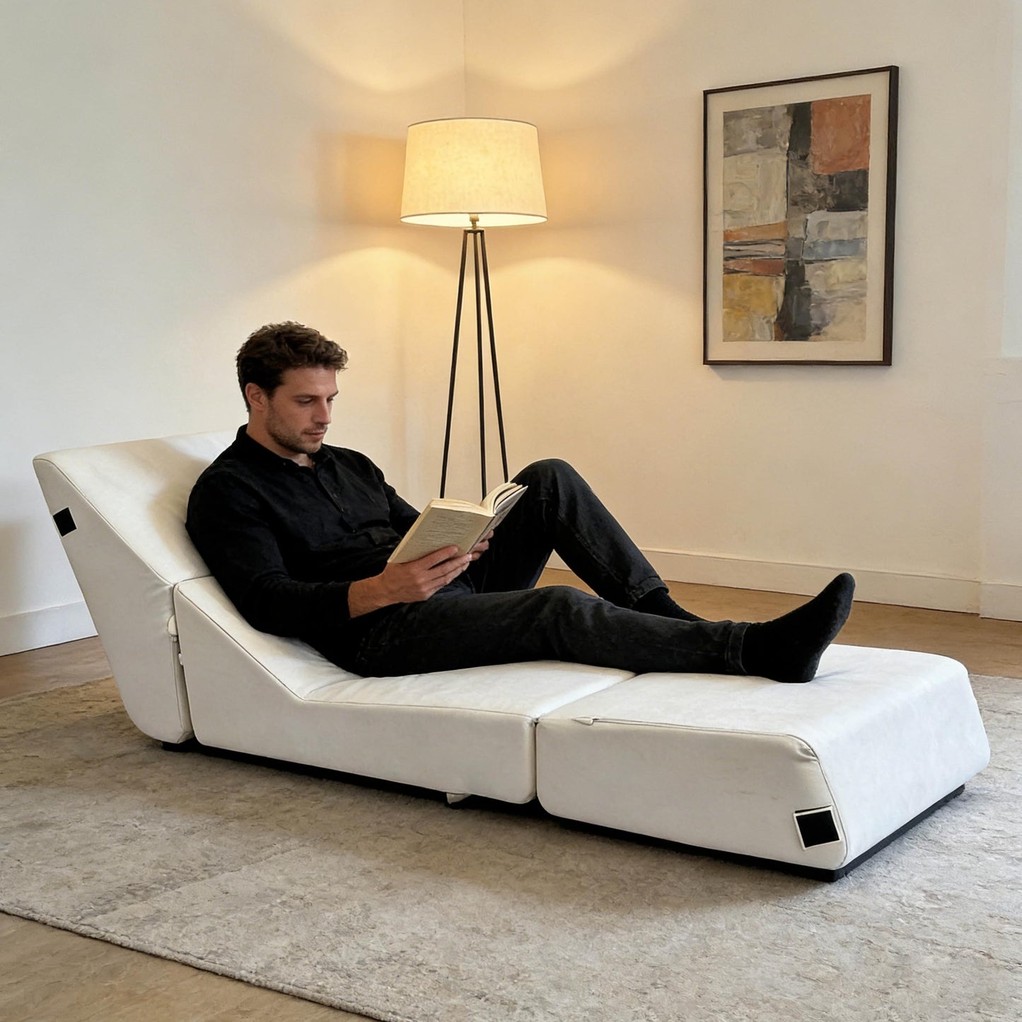 jela Luxury Indoor Chaise Lounge, Foldable Sofa Bed Chair with Soft Foam & Machine Washable Cover (Miss Sand)