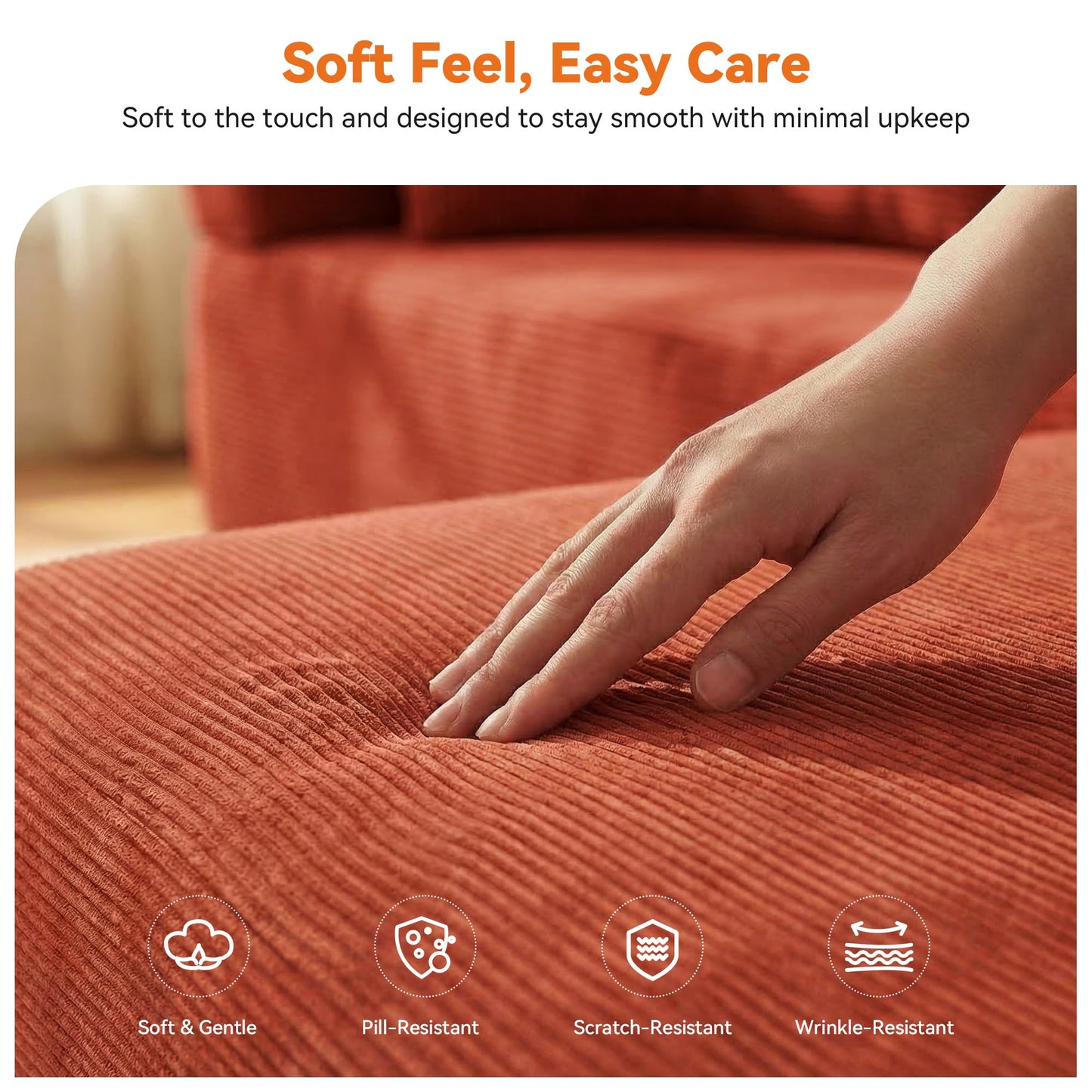 MONVANE 3-Piece Boneless Loveseat Couch Set for Living Room, Oversized Modular Sectional Sofa Set with Removable Armrests, Comfy Corduroy Cloud Couch with 12 Pillows, No Assembly Required, Terracotta