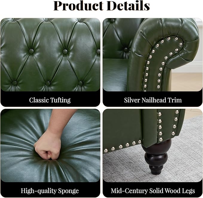 LEVNARY Chesterfield Sofa, 3 Seater Tufted Couch