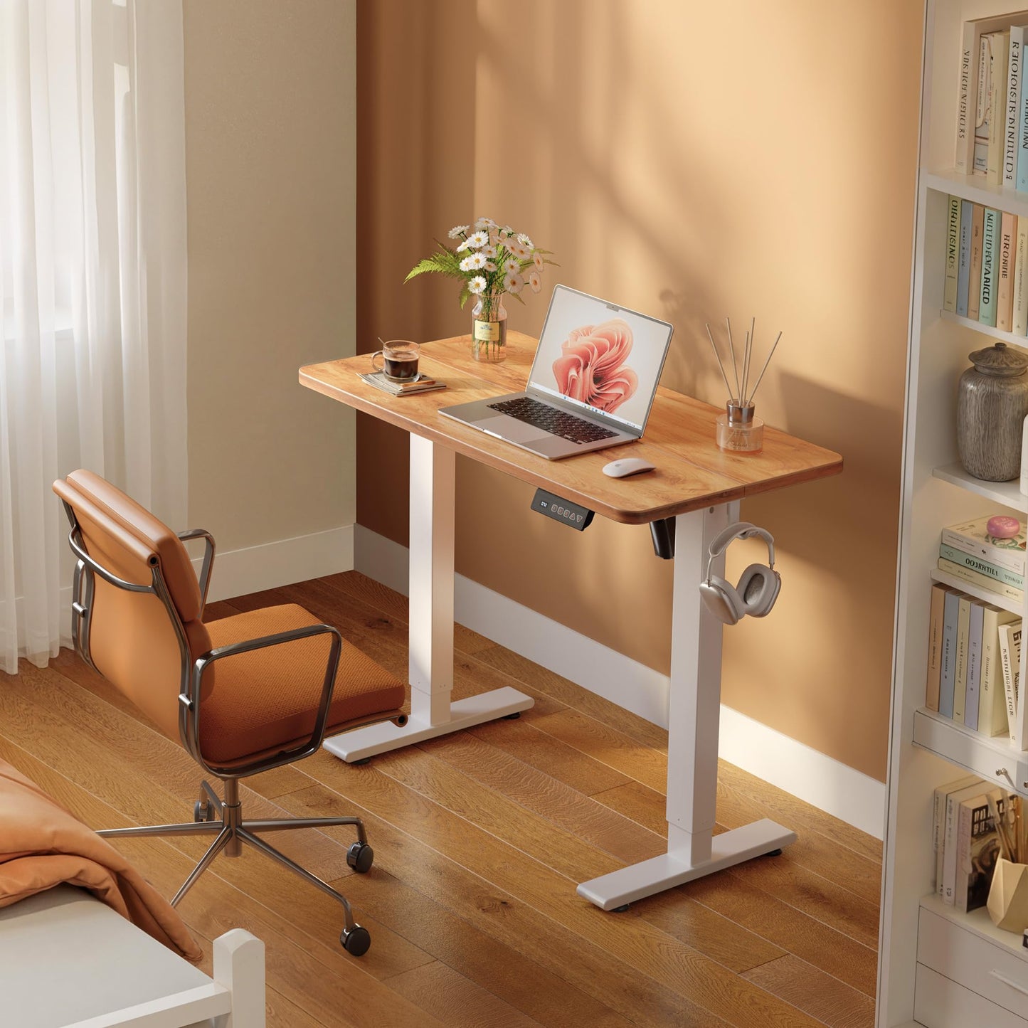 FEZIBO 40 x 24 Inches Electric Standing Desk Adjustable Height, 3 Memory Height Settings, Sit Stand Up Desk for Home Office & Computer Workstation, Light Rustic