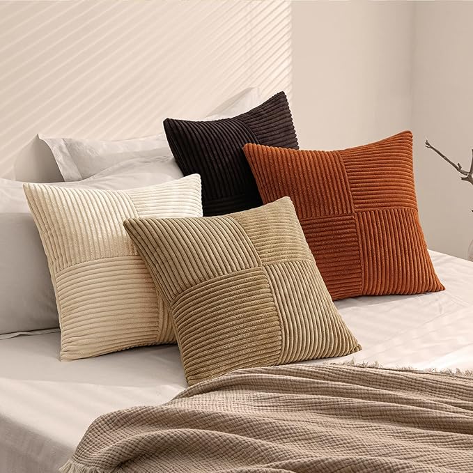 MIULEE Brown Beige Throw Pillow Covers 18x18 Inch Set of 4 Boho Farmhouse