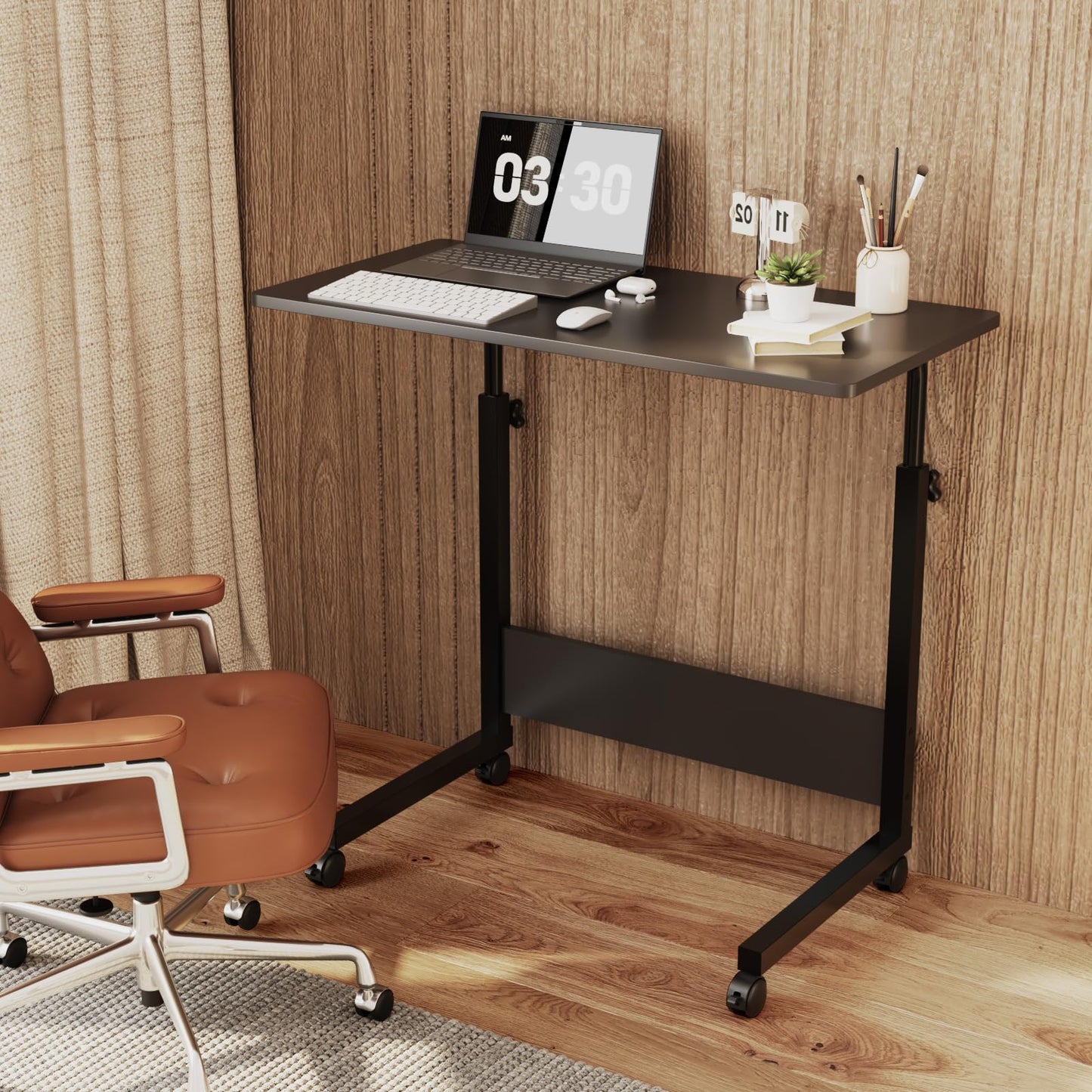 FCH Portable Computer Workstation, Standing Desk Adjustable Height, Small Computer Desk w/Rolling, Sit Stand Laptop Desk TV Tray for Bed Sofa Hospital Reading Eating,Black, 31.5"