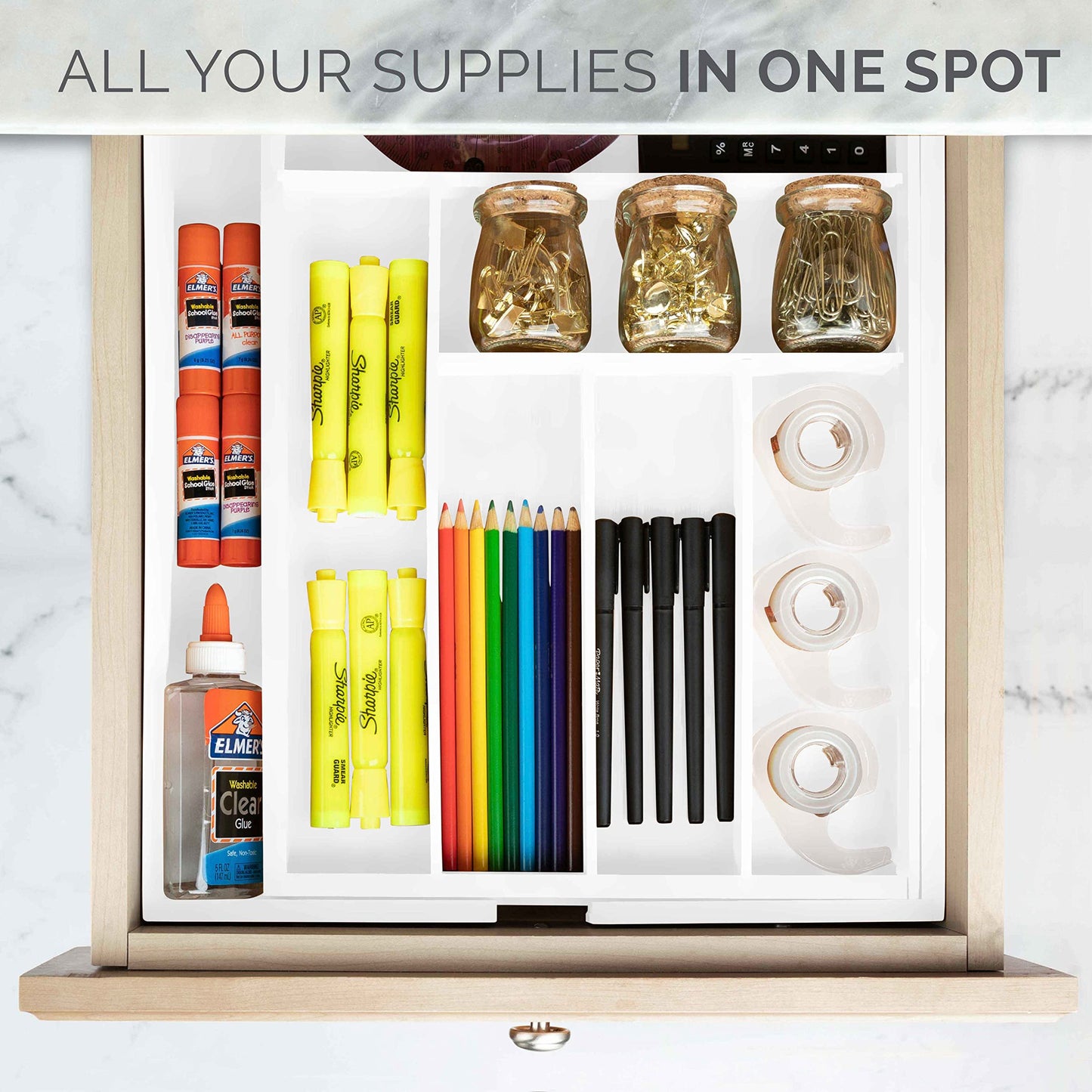 Masirs Expandable Bamboo Kitchen Drawer Organizer - Adjusts to Fit Drawer Size, Ideal for Silverware, Utensils, and Office Supplies, Durable Bamboo Construction