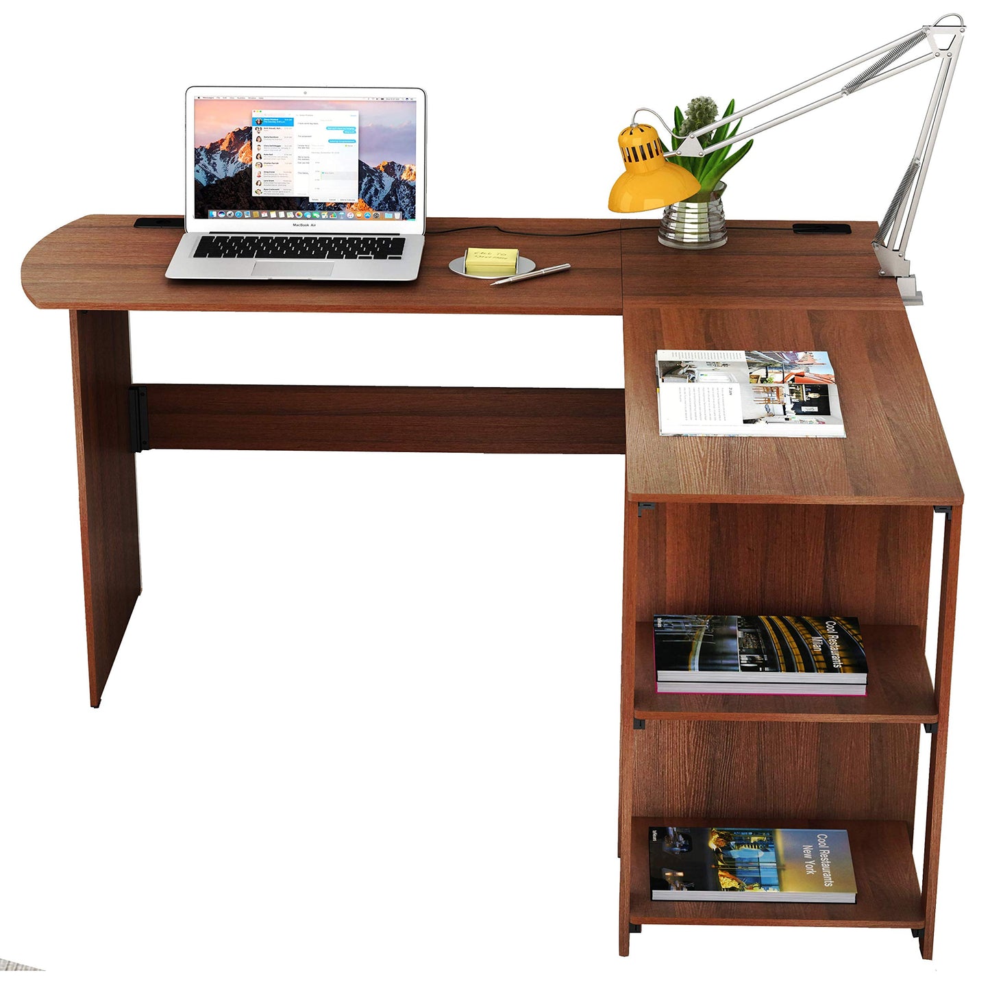 SHW 51 x 51 Inches L-Shaped Home Office Wood Corner Desk wtih Storage, Walnut