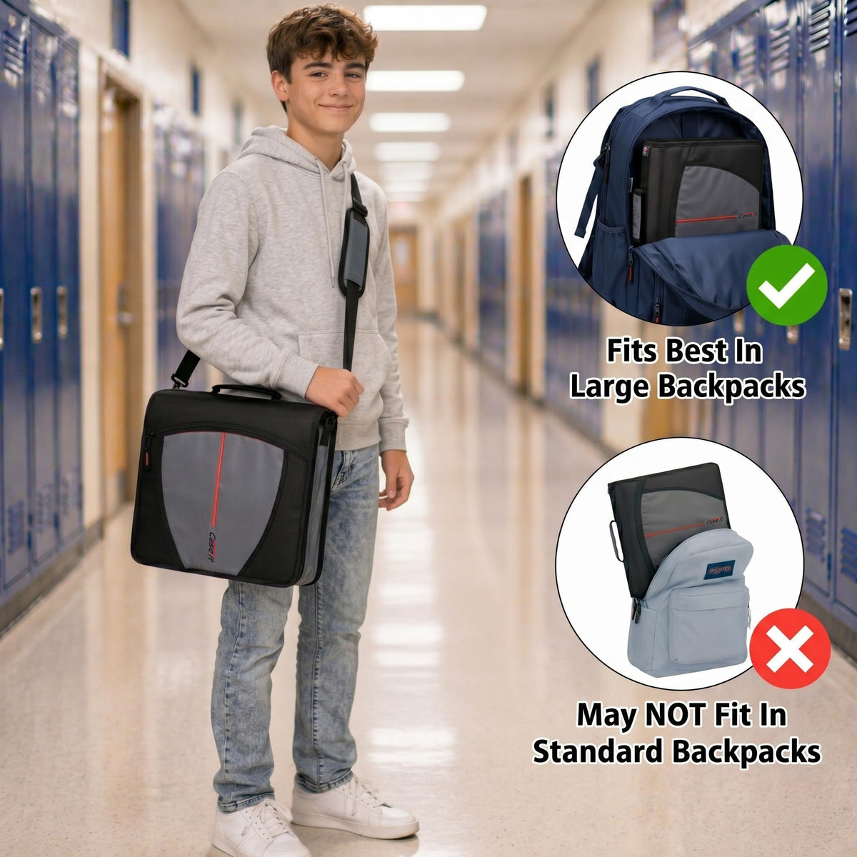 Case-it Mighty Zip Tab School Zipper Binder | 3-Inch O-Rings, 600-Sheet Capacity, 5-Subject Expanding File Folder, Multiple Pockets & Storage Organizer, Shoulder Strap | D-146 Magenta