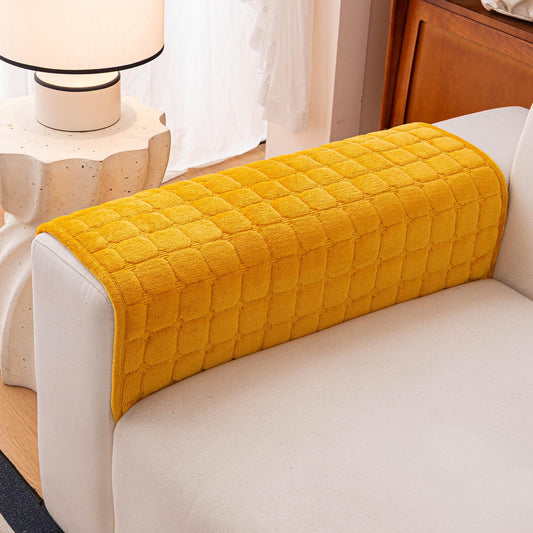 MDSASFD Velvet Couch Cover, Plush Sectional Sofa Cover Washable, Anti Slip Sofa Slipcover for Armrest & Backrest, Furniture Protector Covers for Pets & Kids(1PC,Mustard Yellow,36"×36")