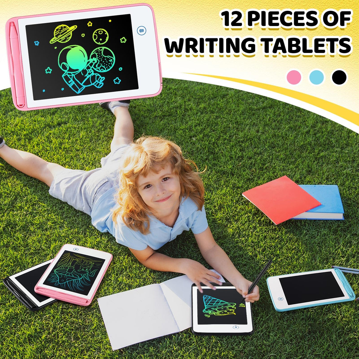 Zhehao 12 Pcs LCD Writing Tablet for Kids Colorful Drawing Doodle Board Drawing Tablet Erasable Reusable Electronic Draw Pad Gift for Boy Girl Educational Learning(6.5 Inch Screen,Fresh Color)