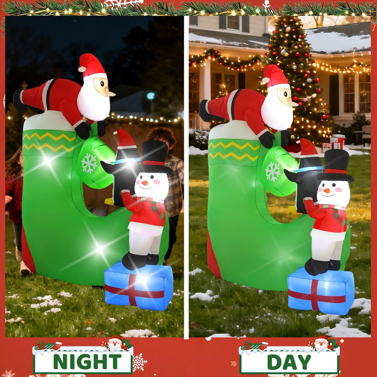 InfleasJoiy 7FT Santa Claus Inflatable Decoration with Built-in LED Lights, Christmas Outdoor Inflatable Decoration for Lawn, Yard, Garden, Patio