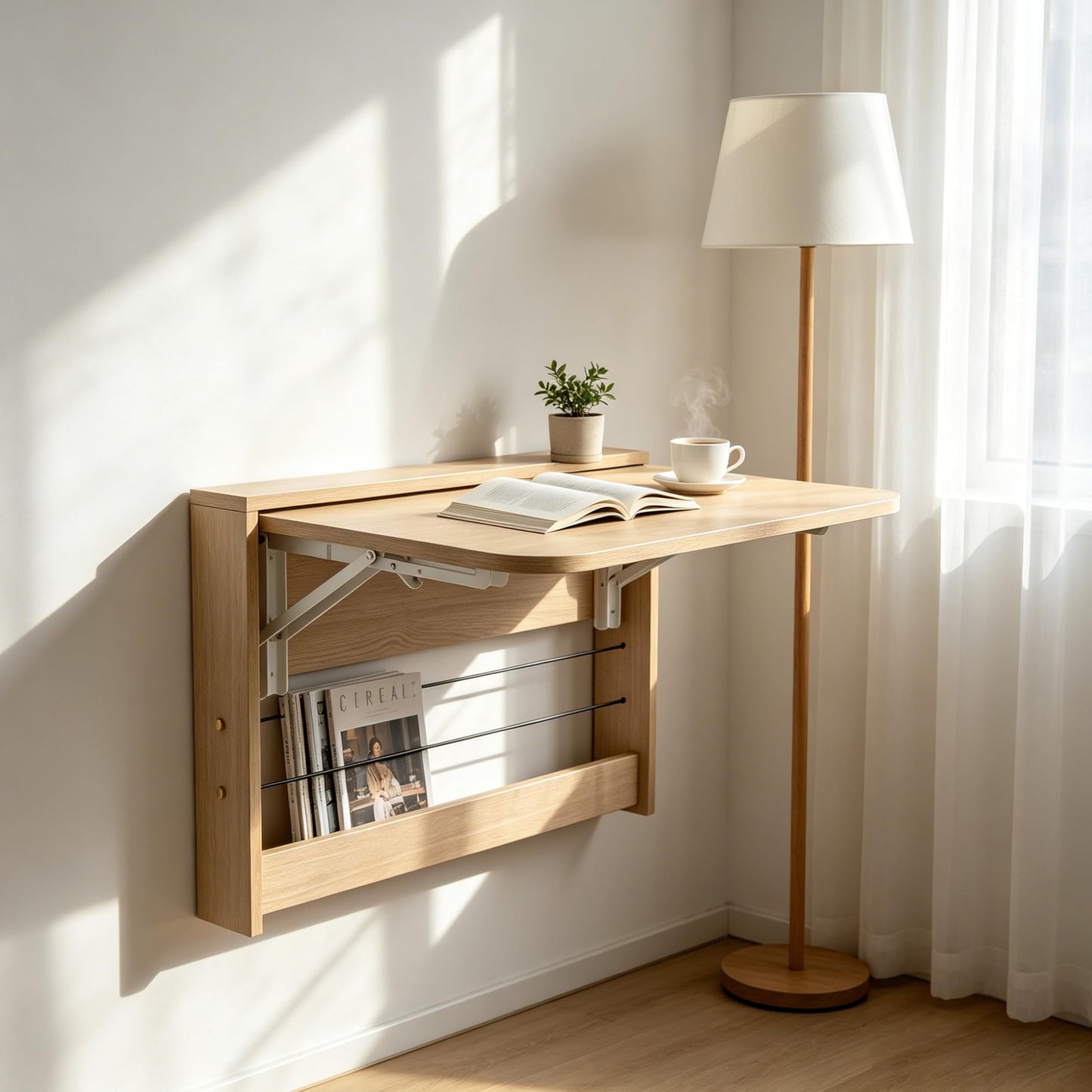 SKVSKV Folding Wall Table, Fold Down Table Wall Mounted, Floating Desk for Wall, Functional Hanging Desk for Home Office Workstation, Laundry Room, Kitchen Dining (24.8 * 16.3inch, Wood Color)