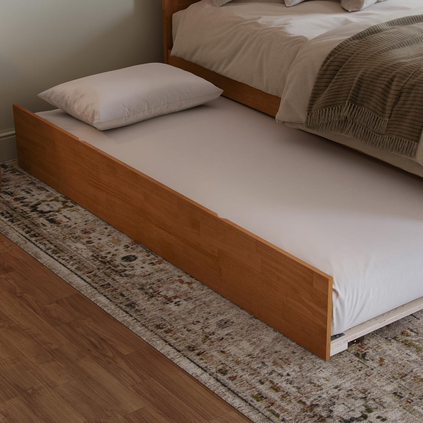 AFI, Madison King Platform Bed with Footboard & Twin XL Trundle, Light Toffee