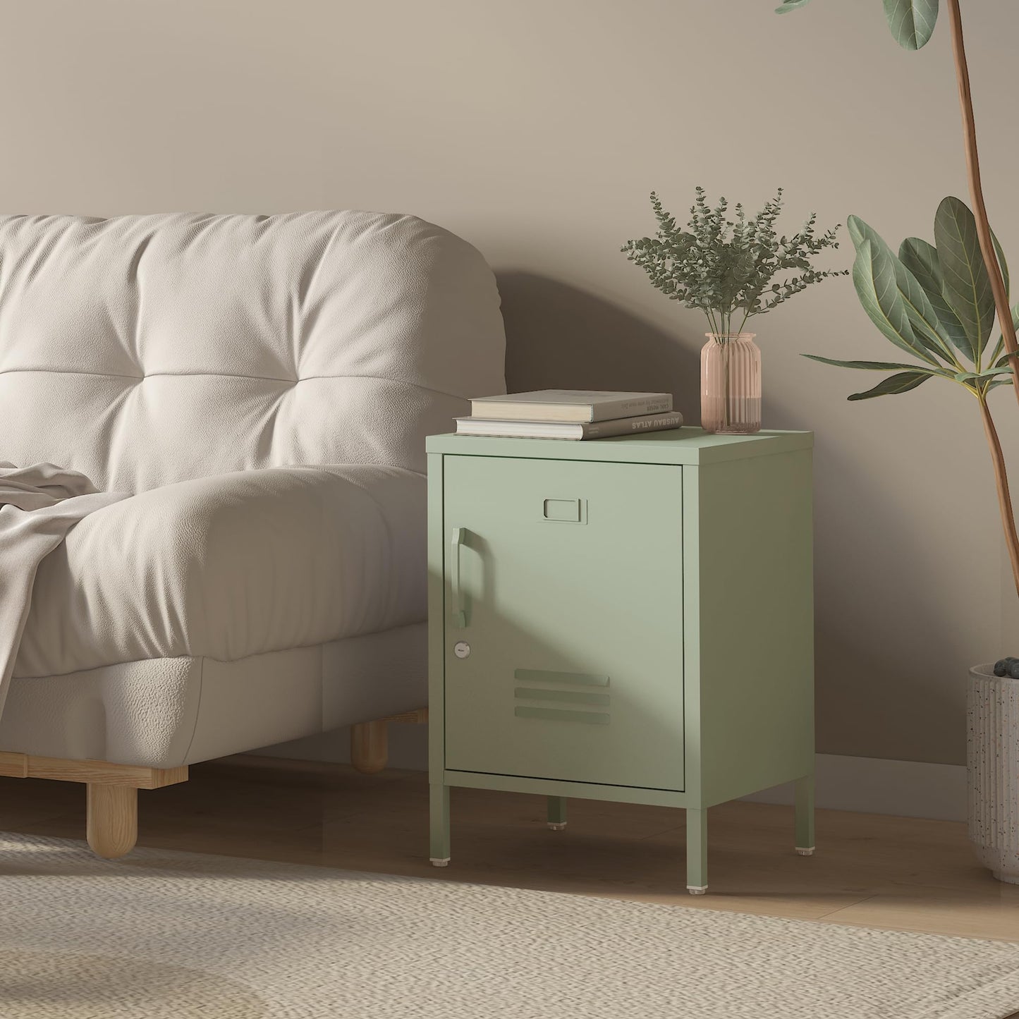 Metal Nightstand Modern End Side Table Steel Bedside Storage CaB0DK925YNbinet with Shelf Easy Assembly for Living Room Bedroom （15.8”W x 15”D x 22.5”H ）