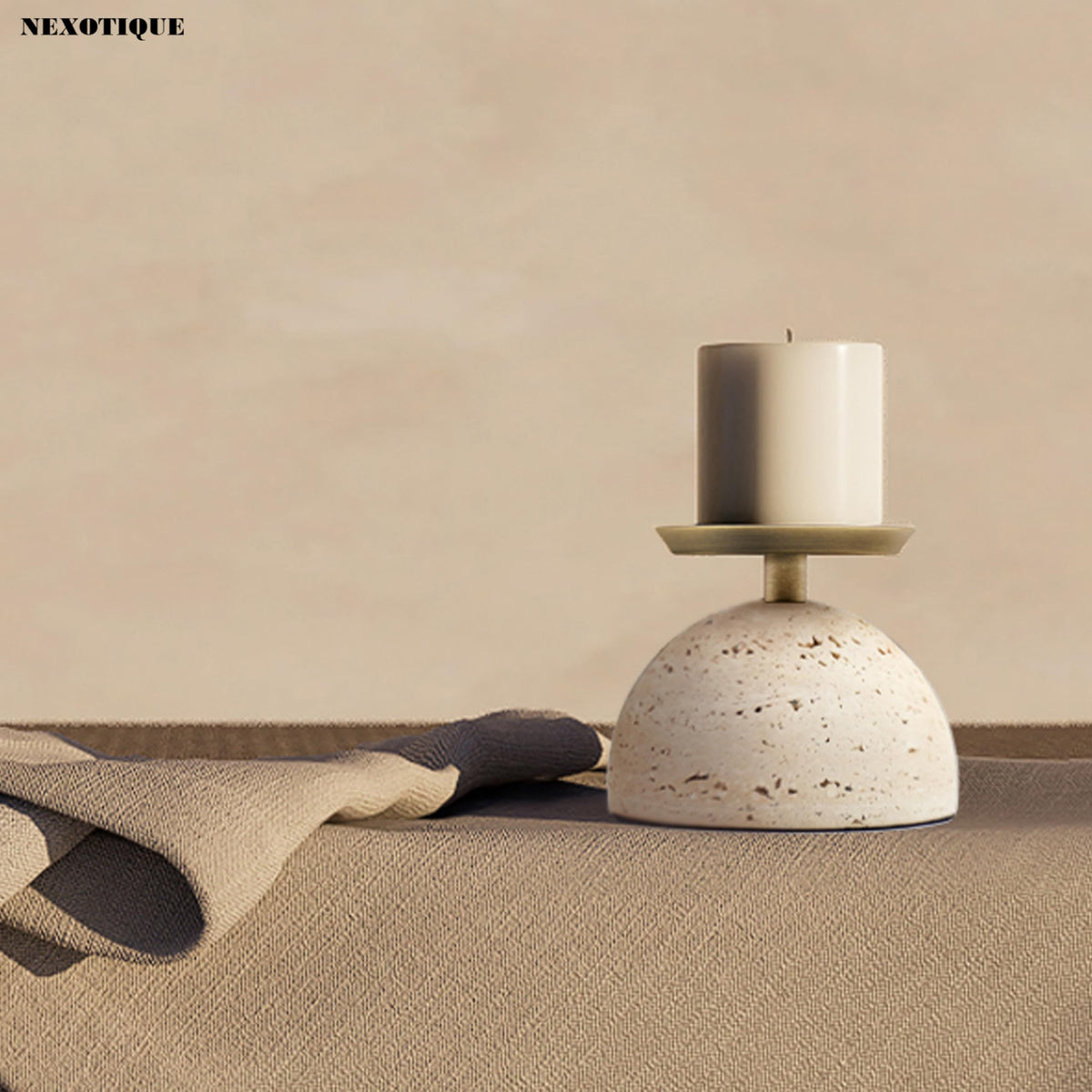 NEXOTIQUE Marble Pillar Candle Holder, Travertine Candle Holder Centerpiece for Cozy Home Décor, Stone Candle Holder Plate Decorative for Coffee Table Decor for Living Room, Dining Table Centerpiece